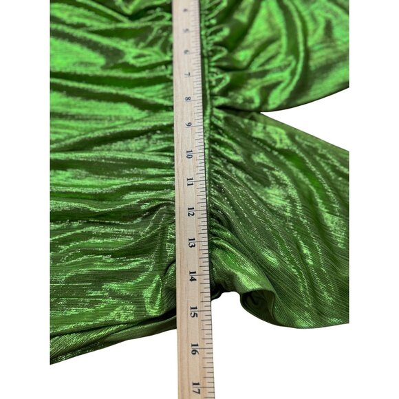 NEW Sincerely Jules Womens L Green Metallic Deep Neck Shiny Pleated Gown Stretch - Picture 16 of 16
